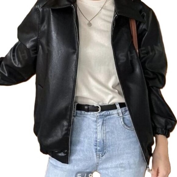 DAZY Jackets & Blazers - DAZY Faux Leather Black Bomber Jacket Womens Medium
